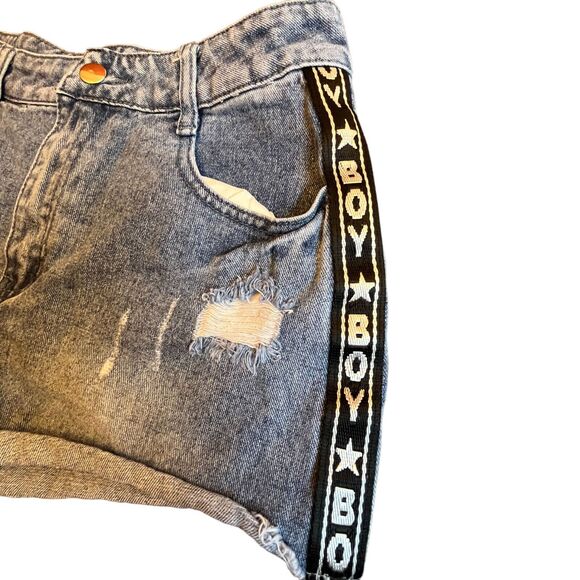 Shein Jean Shorts Women Medium High Rise Distressed Embroidered Stretch SzM W30 - Picture 4 of 6